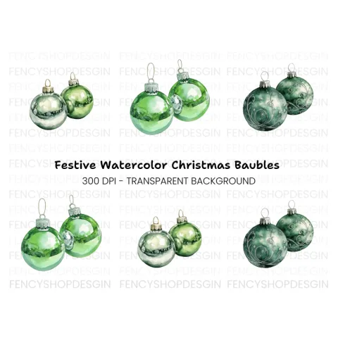 Elegant Green Christmas Baubles Clipart Bundle