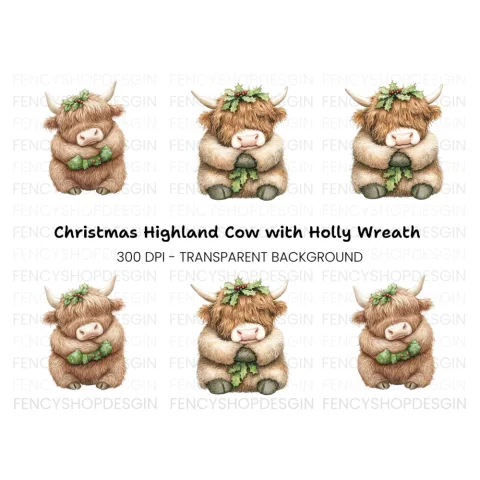 Christmas Highland Cow Clipart Bundle