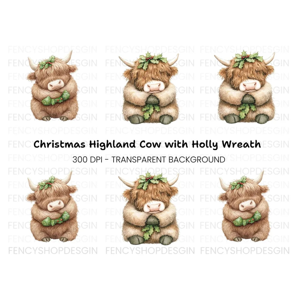 Christmas Highland Cow Clipart Bundle