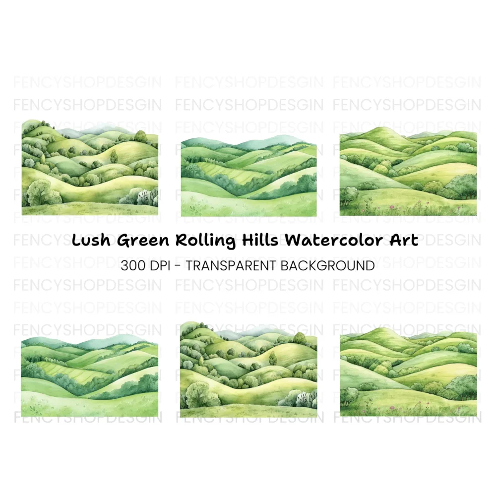 Green Hills Landscape Clipart Bundle