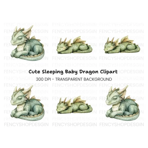 Cute Sleeping Baby Dragon Clipart Bundle