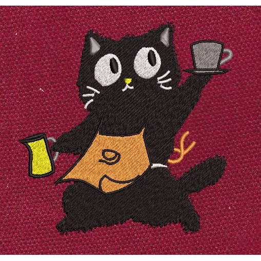 Coffee Cat Apron Server Embroidery Design