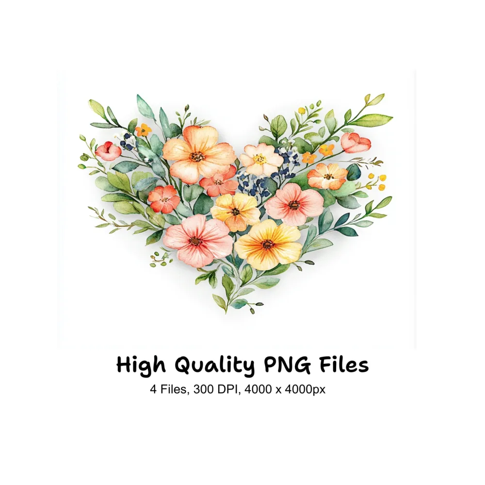 Floral Heart Clipart Bundle