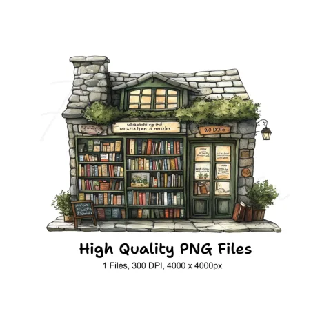 Charming Stone Bookstore Clipart Bundle