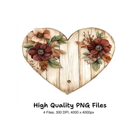 Rustic Wooden Heart Floral Clipart Bundle