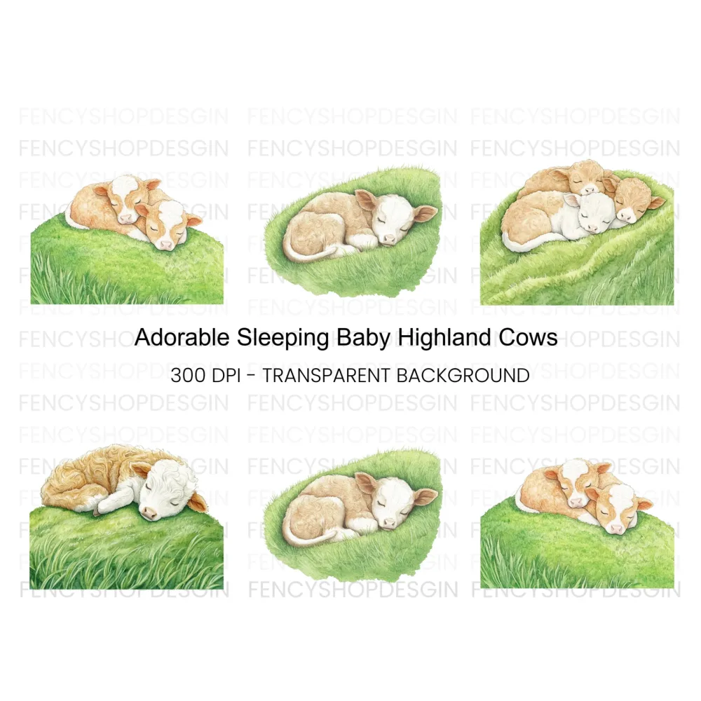 Cute Sleeping Calves Clipart Bundle