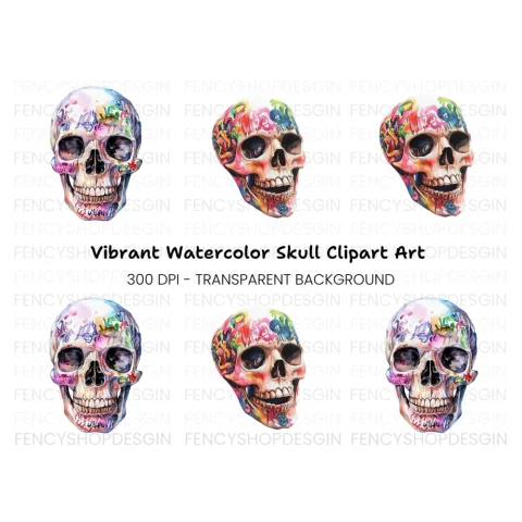 Vibrant Graffiti Skulls Clipart Bundle