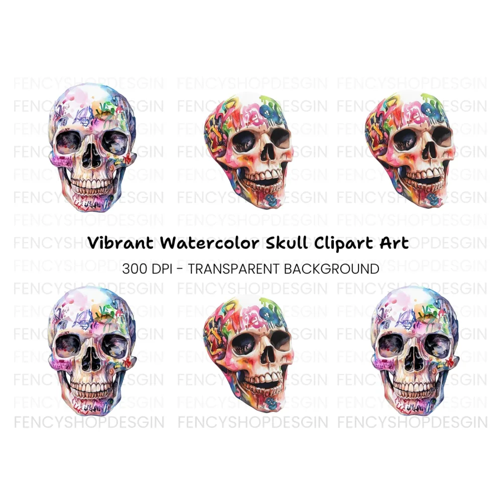 Vibrant Graffiti Skulls Clipart Bundle