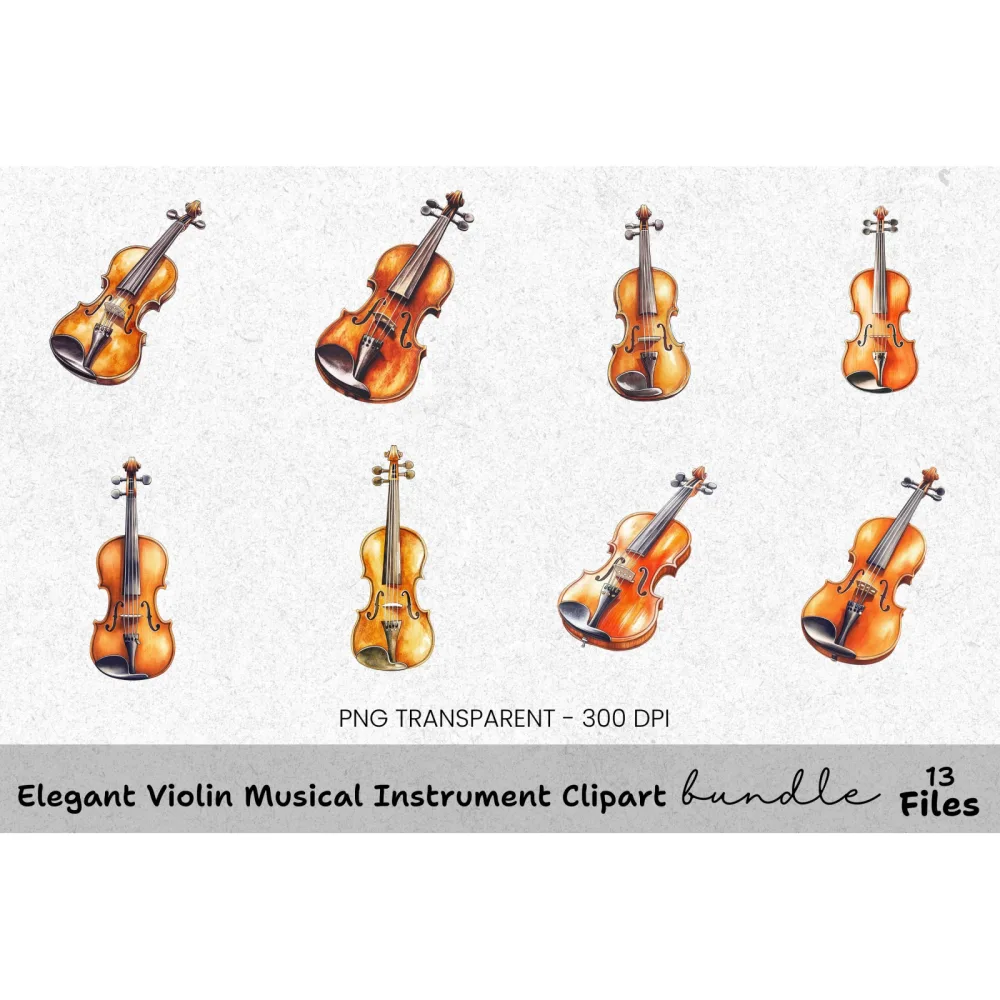 Elegant Violin Musical Instrument Clipart Bundle