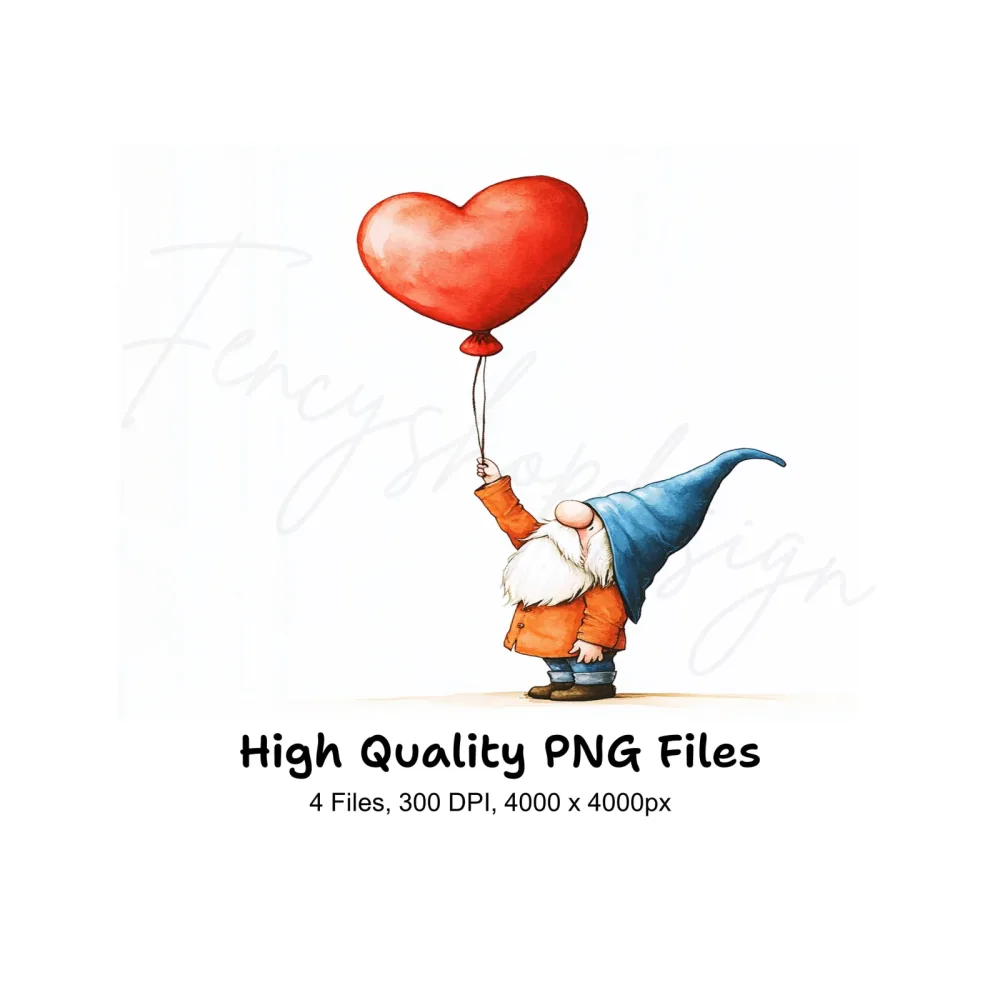 Cute Gnomes with Heart Balloon Clipart Bundle