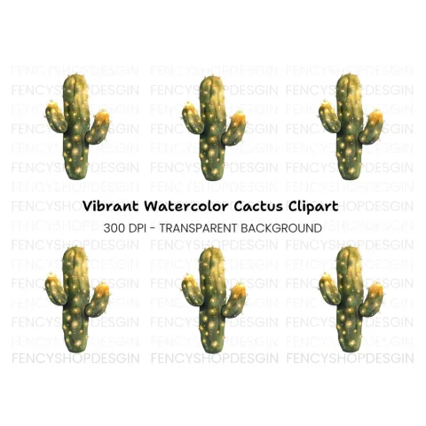 Cactus Glowing Lights Clipart Bundle