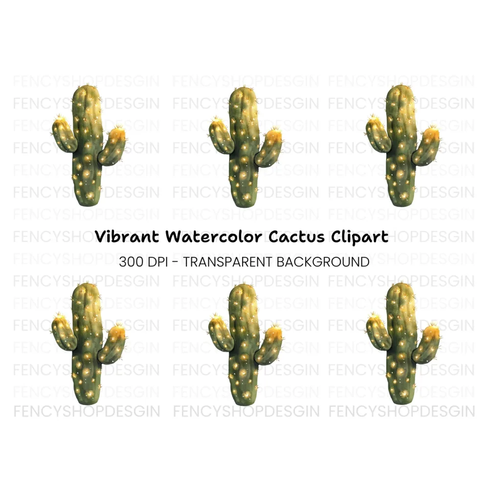 Cactus Glowing Lights Clipart Bundle