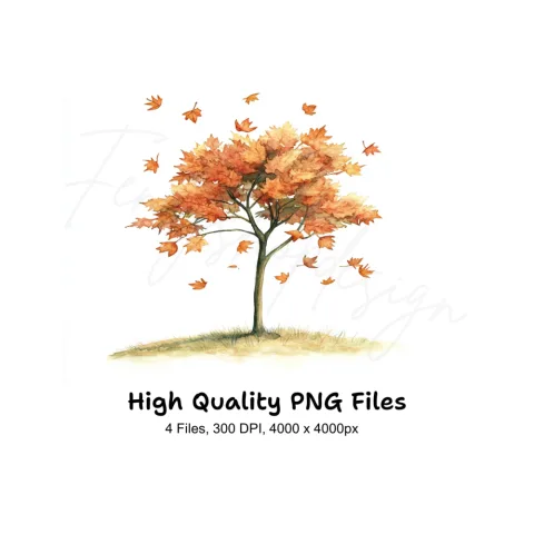 Autumn Trees with Falling Leaves Clipart Bundle