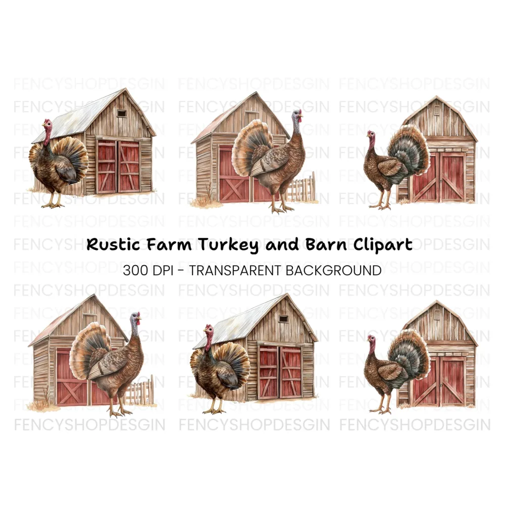 Farmhouse Turkey Barn Clipart Bundle