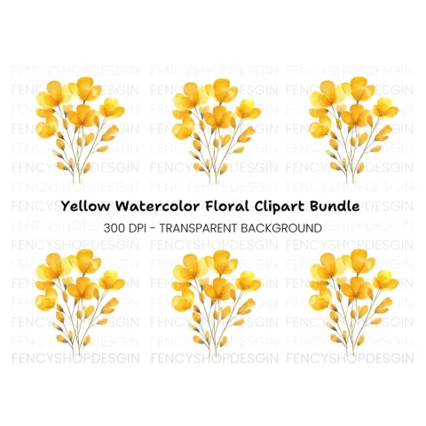 Elegant Yellow Floral Bouquet Clipart Bundle