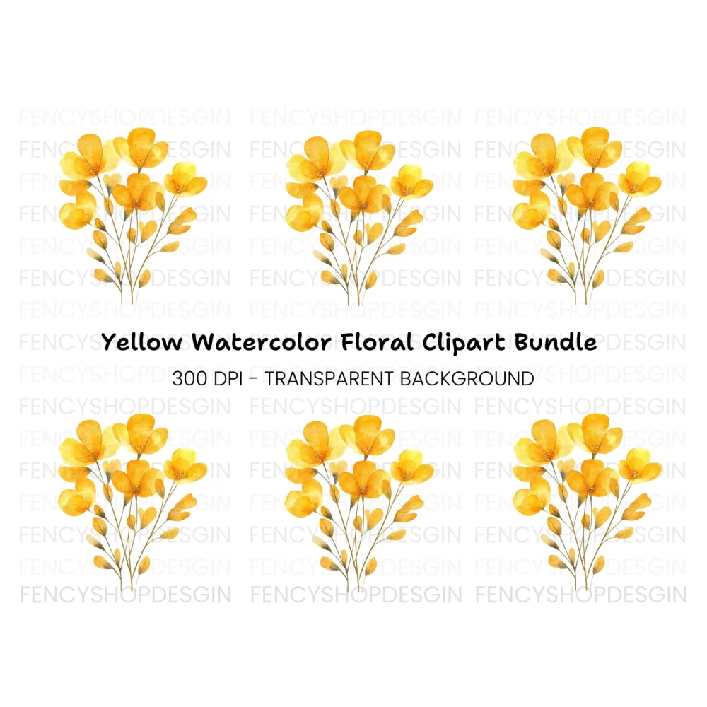 Elegant Yellow Floral Bouquet Clipart Bundle