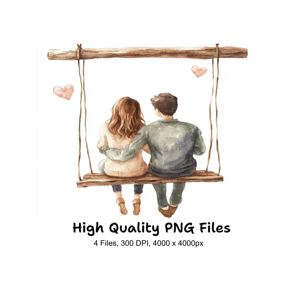 Romantic Couple on Swing Clipart Bundle