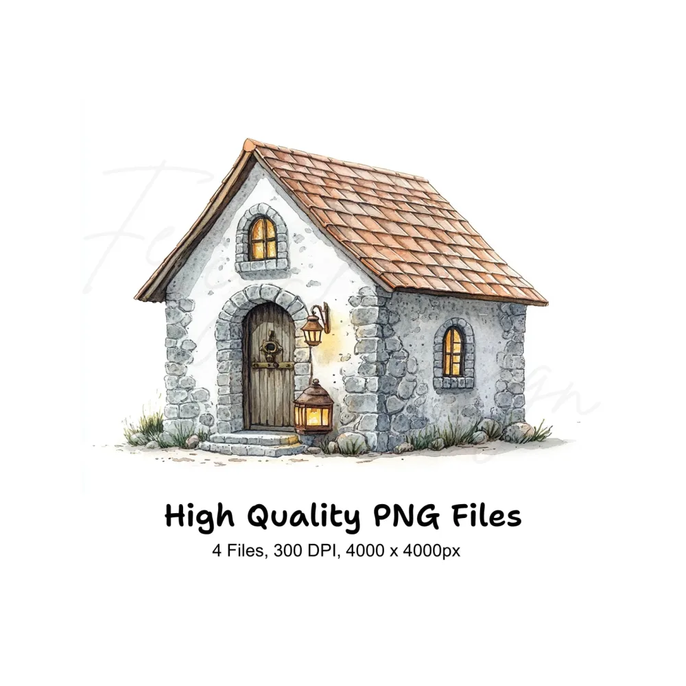 Charming Stone Cottages Clipart Bundle