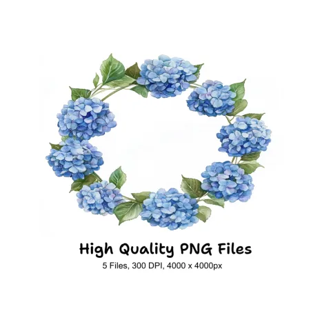 Blue Hydrangea Wreaths Clipart Bundle