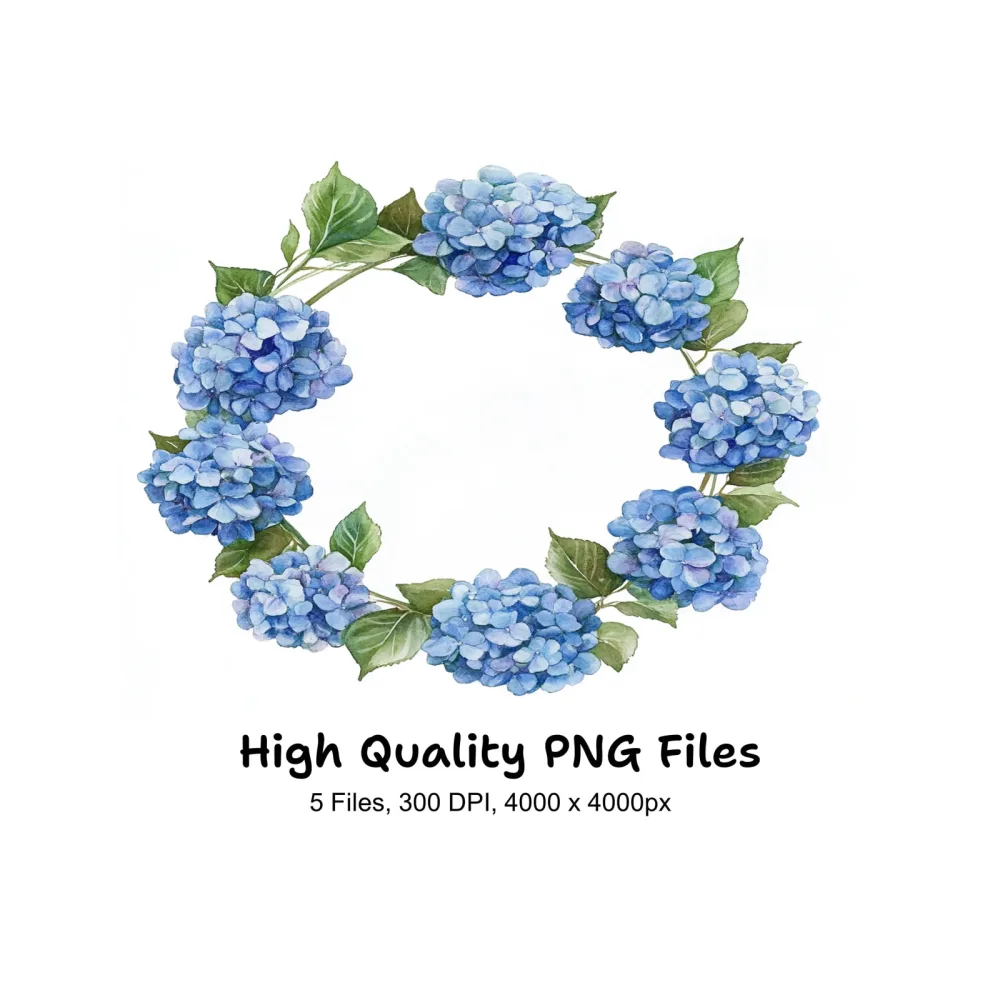 Blue Hydrangea Wreaths Clipart Bundle