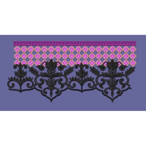 Violet Lattice Black Floral Border Embroidery Design