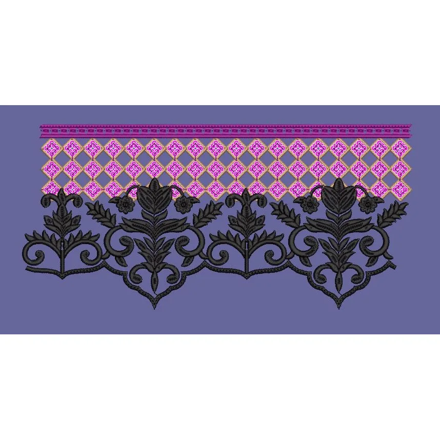 Violet Lattice Black Floral Border Embroidery Design