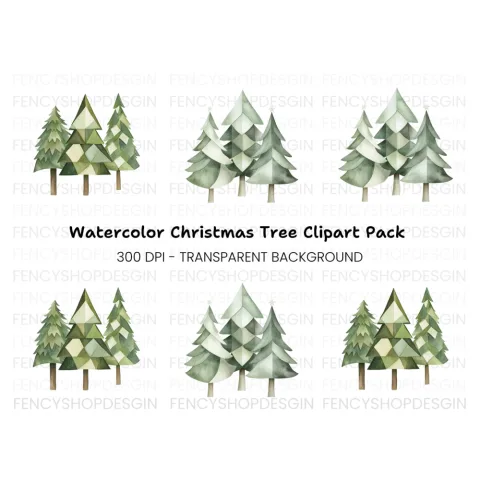 Geometric Christmas Trees Clipart Bundle