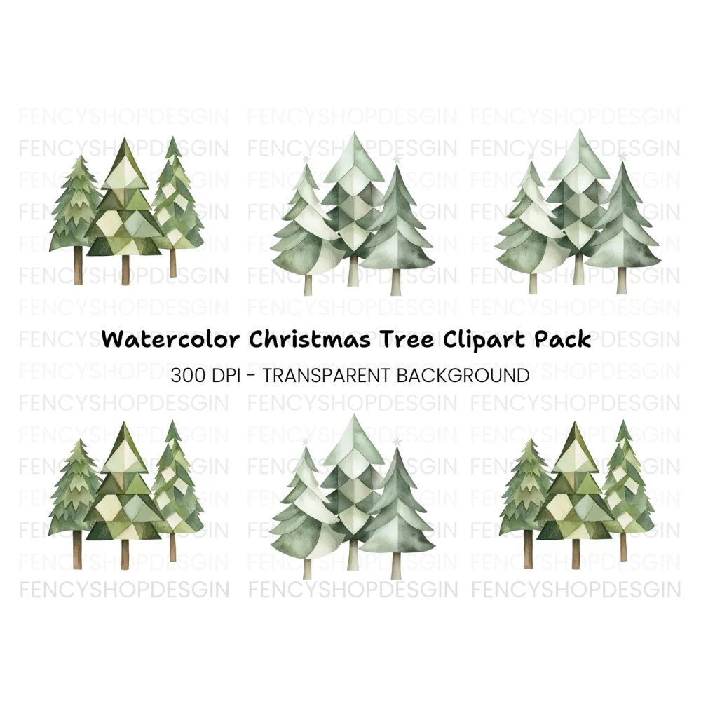 Geometric Christmas Trees Clipart Bundle