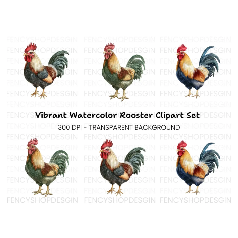 Realistic Rooster Clipart Bundle