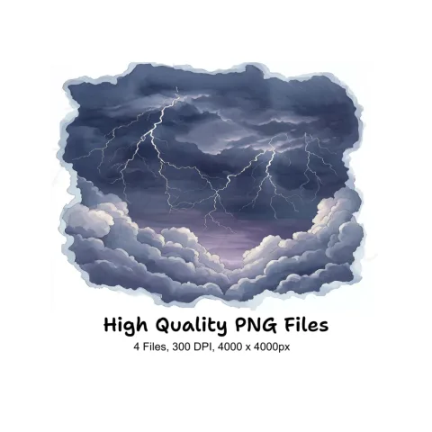 Dramatic Storm Clouds with Lightning Clipart Bundle