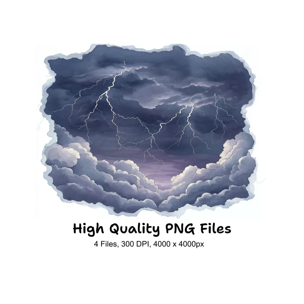 Dramatic Storm Clouds with Lightning Clipart Bundle