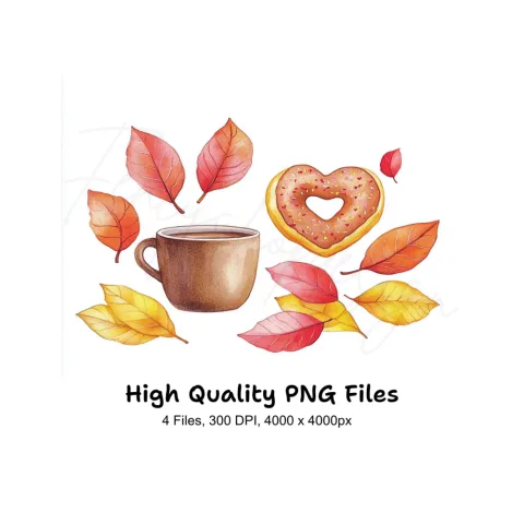 Autumn Leaves Donut Coffee Clipart Bundle