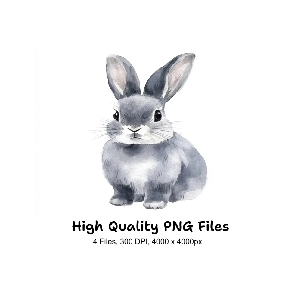 Cute Grey Bunny Rabbit Clipart Bundle