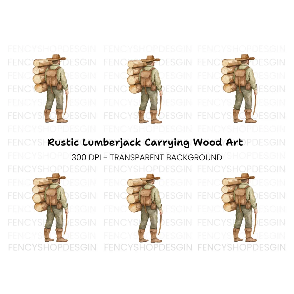 Lumberjack Carrying Logs Clipart Bundle