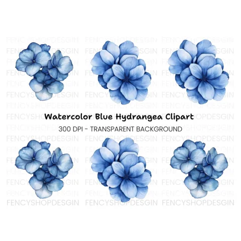 Vibrant Blue Hydrangea Clipart Bundle