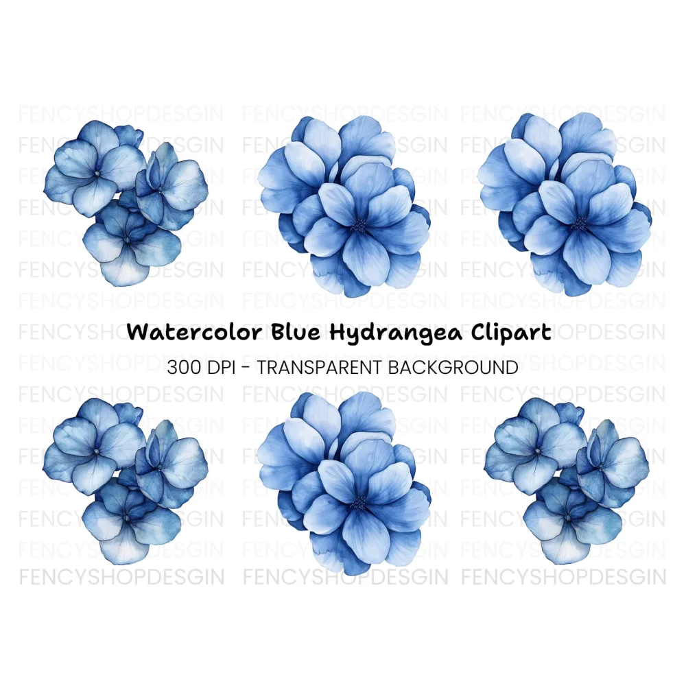 Vibrant Blue Hydrangea Clipart Bundle