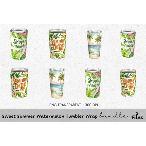 Sweet Summer Watermelon Tumbler Clipart Bundle