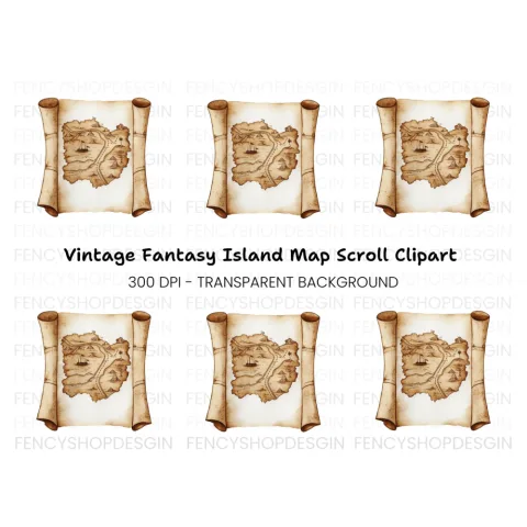 Vintage Treasure Map Scroll Clipart Bundle