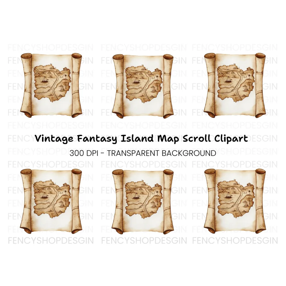 Vintage Treasure Map Scroll Clipart Bundle