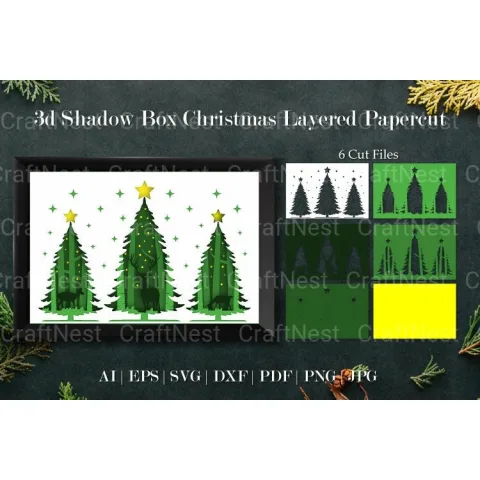 Shadow Box Christmas Scene Layered Papercut SVG