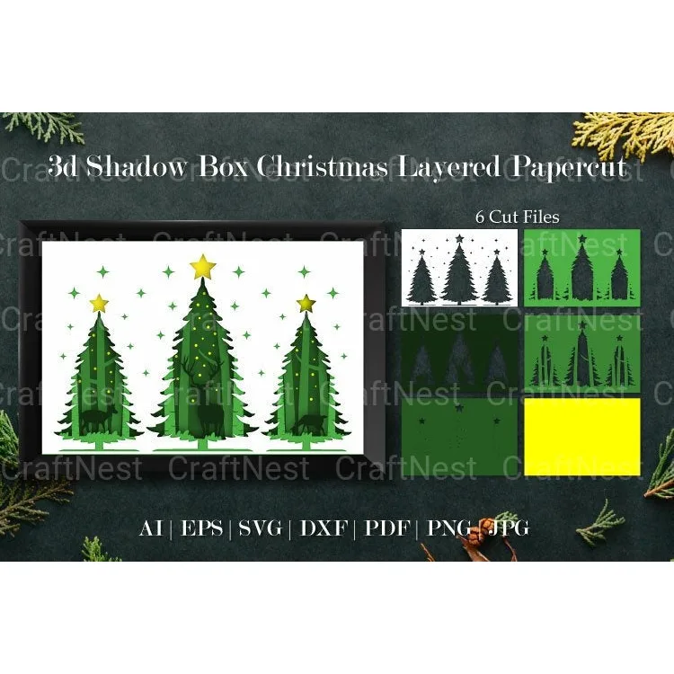 Shadow Box Christmas Scene Layered Papercut SVG