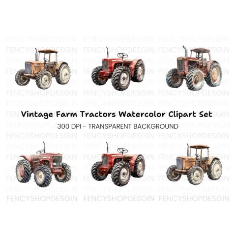 Vintage Farm Tractor Clipart Bundle