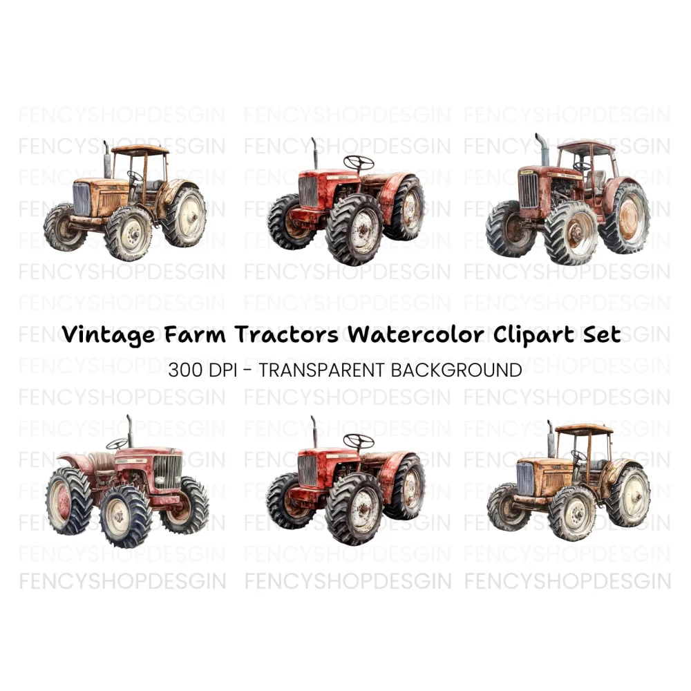 Vintage Farm Tractor Clipart Bundle