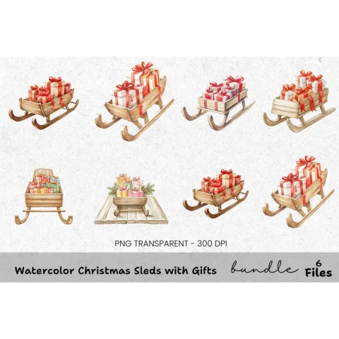 Christmas Sleds with Gifts Clipart Bundle