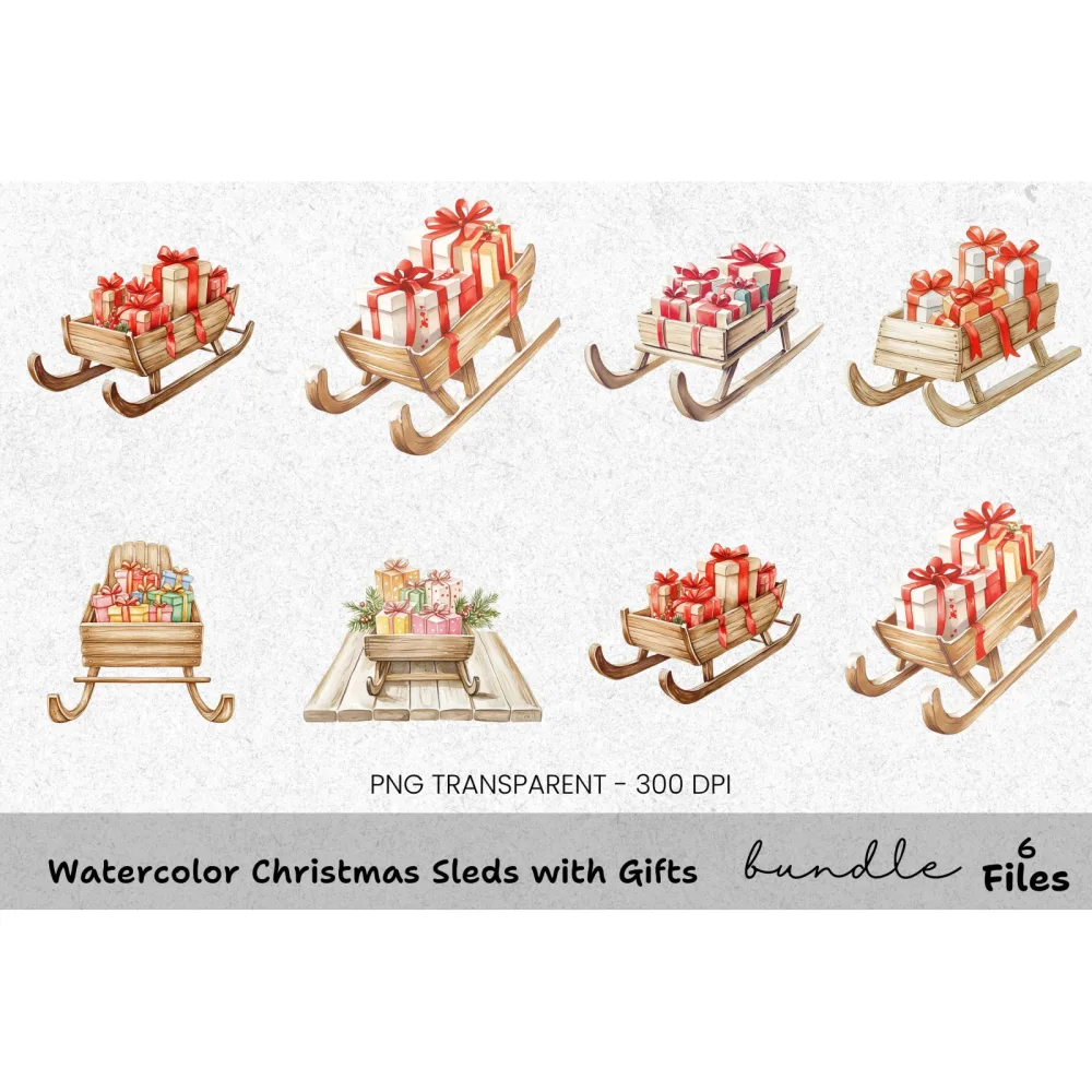 Christmas Sleds with Gifts Clipart Bundle