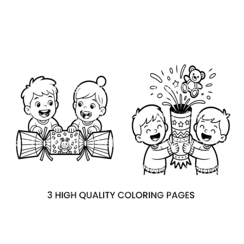 Kids Playing with Christmas Crackers Coloring Books