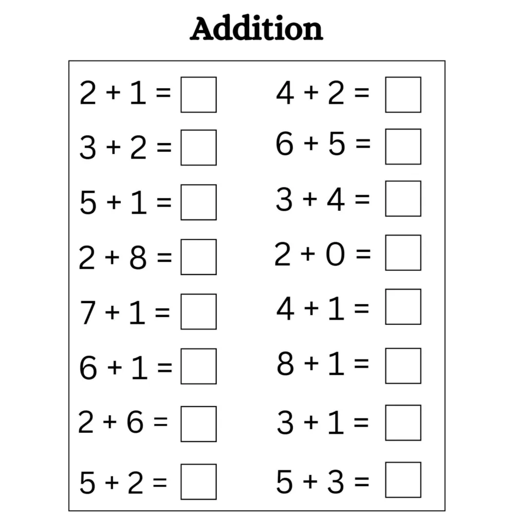 Basic Addition Practice Worksheets
