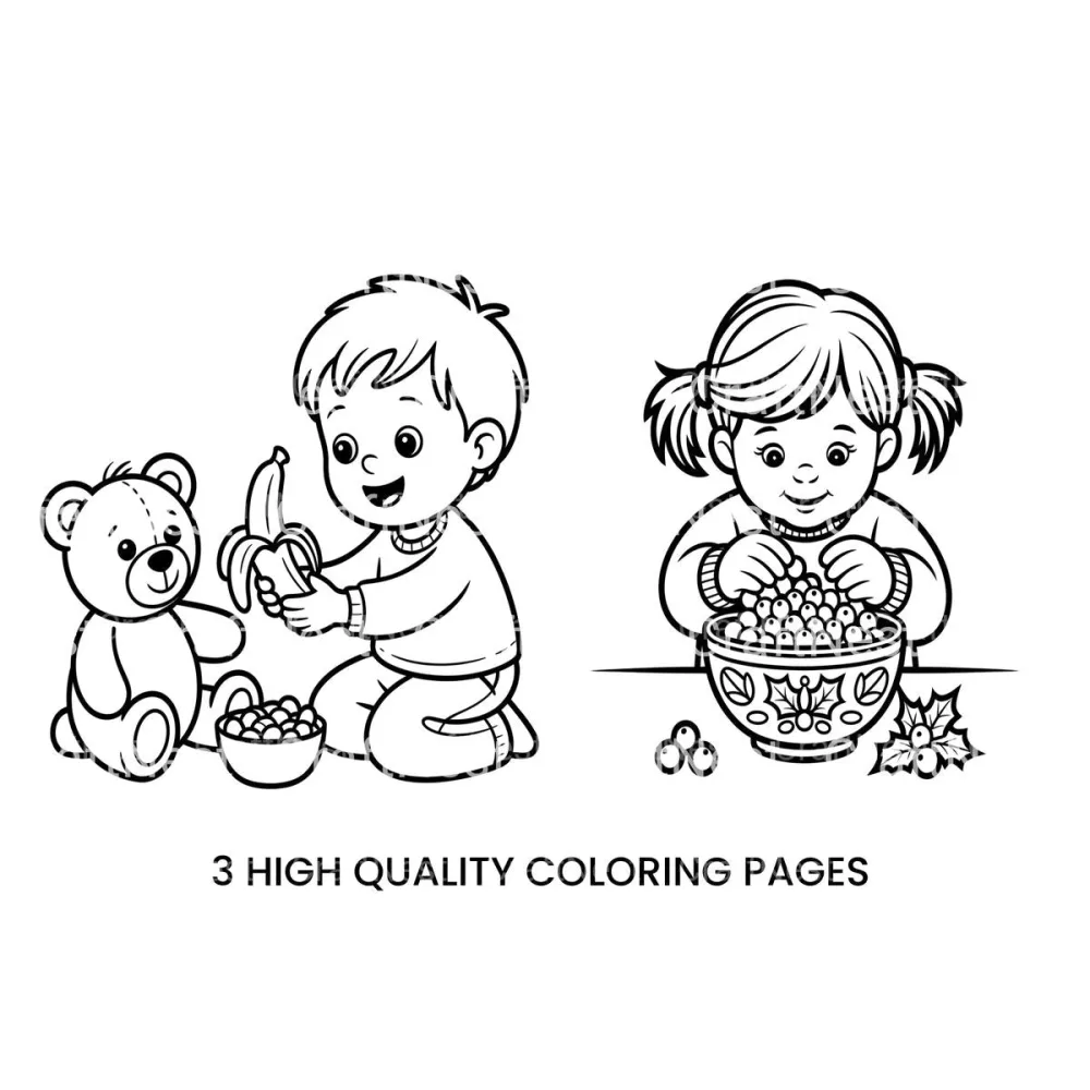 Kids Playing With Berries Coloring Books