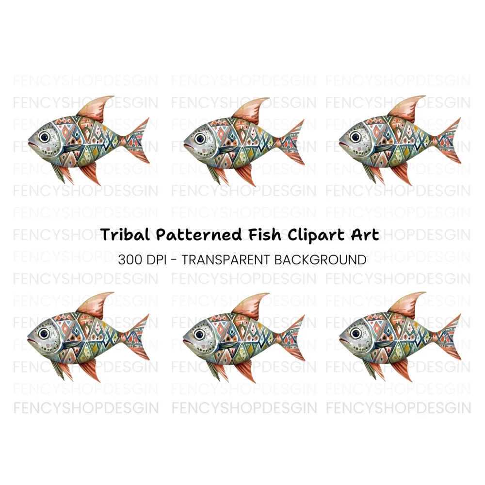 Geometric Patterned Fish Clipart Bundle