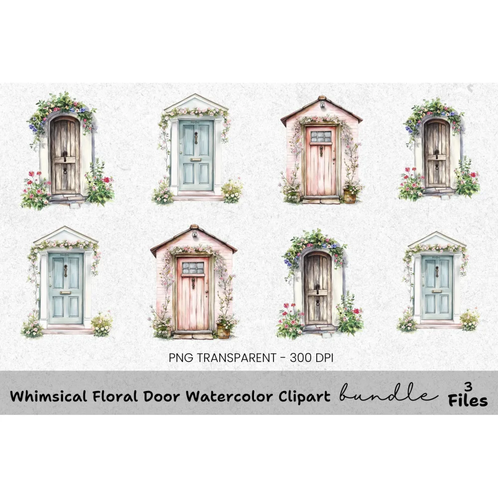 Whimsical Floral Door Clipart Bundle